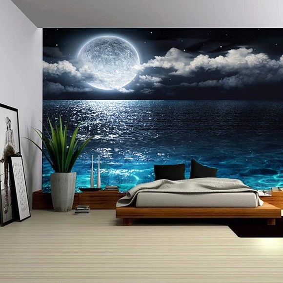 Other - 3D Retro Blue Sea Moon Tapestry  59X79inch